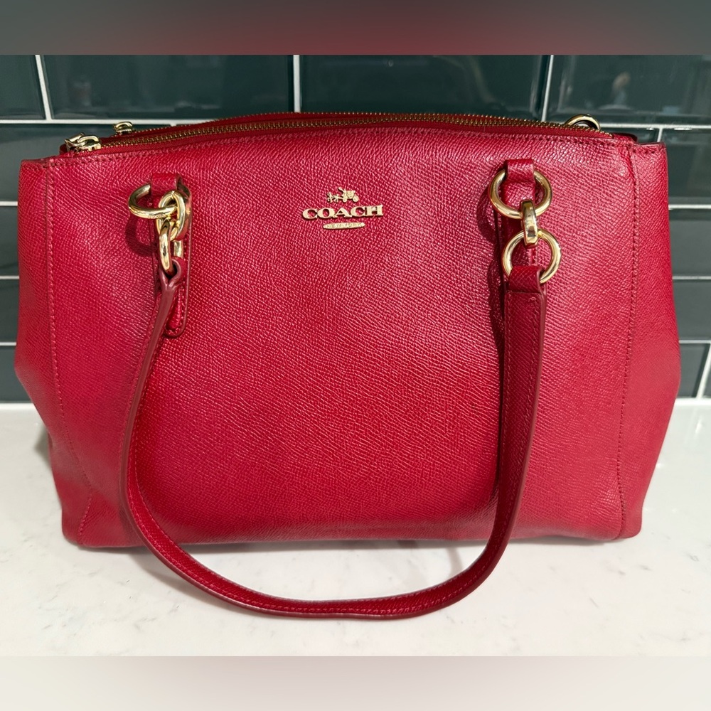 COACH NEW YORK LEATHER DOUBLE CLOSE SHOULDER BAG - RED